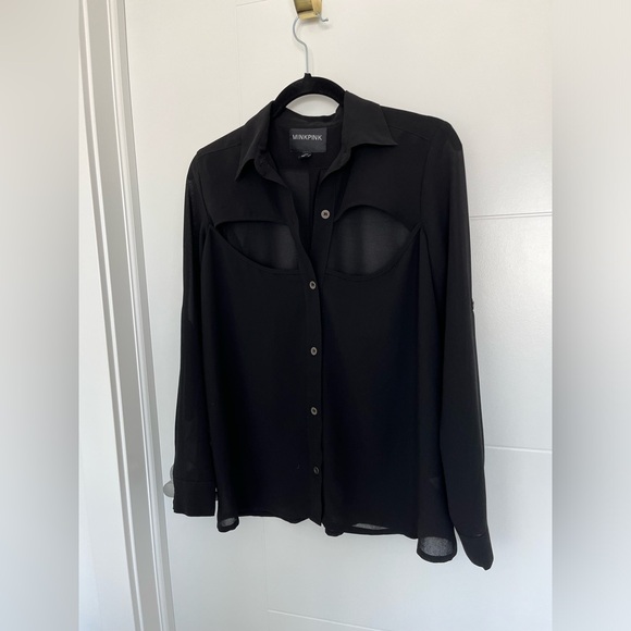 Nordstrom MinkPink Sheer Cut Out Blouse - Picture 2 of 13